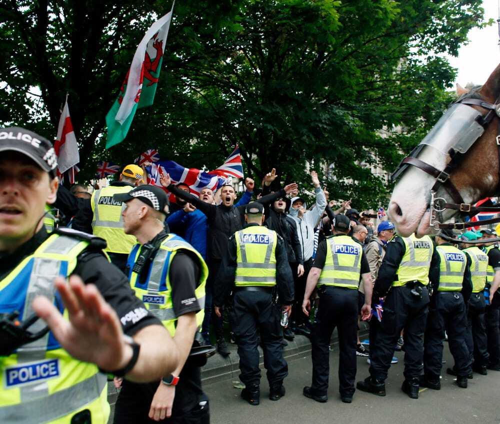 Far-right agitators stand accused of stirring up trouble at asylum hotel protests. But anti-racists are standing firm